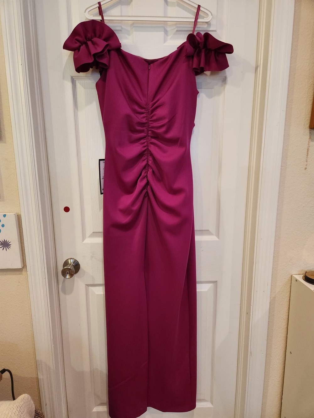 Xscape Fuchsia Off-Shoulder Ruffle Gown - Picture 2 of 6